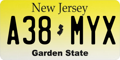 NJ license plate A38MYX