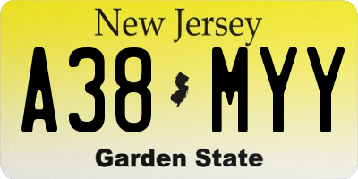 NJ license plate A38MYY