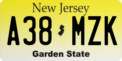 NJ license plate A38MZK