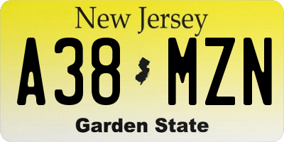 NJ license plate A38MZN