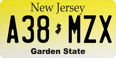 NJ license plate A38MZX