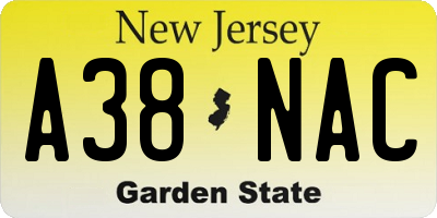 NJ license plate A38NAC