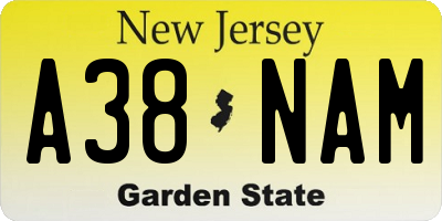 NJ license plate A38NAM