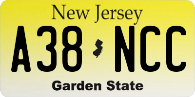 NJ license plate A38NCC