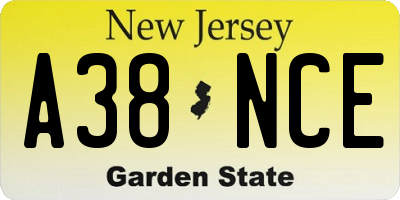 NJ license plate A38NCE