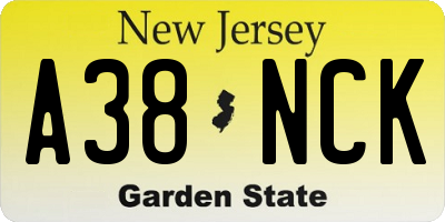 NJ license plate A38NCK