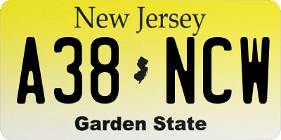 NJ license plate A38NCW