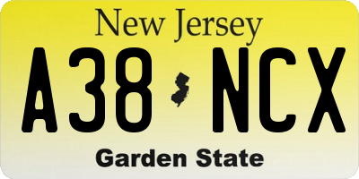 NJ license plate A38NCX