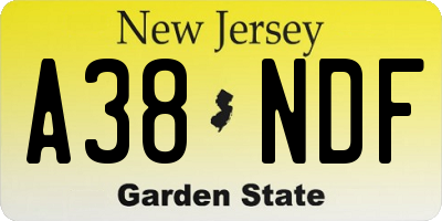NJ license plate A38NDF