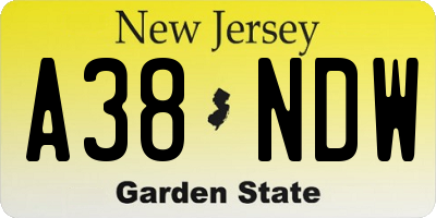 NJ license plate A38NDW