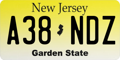 NJ license plate A38NDZ