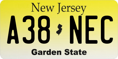 NJ license plate A38NEC