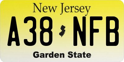 NJ license plate A38NFB