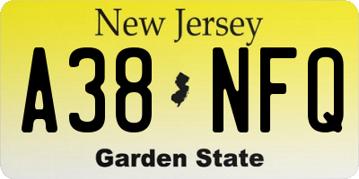 NJ license plate A38NFQ