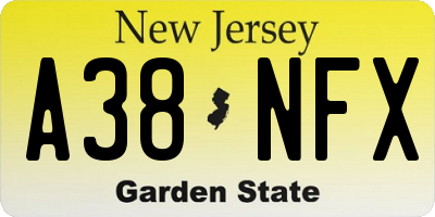 NJ license plate A38NFX