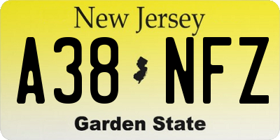 NJ license plate A38NFZ