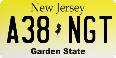 NJ license plate A38NGT