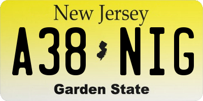 NJ license plate A38NIG