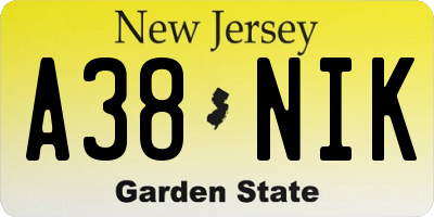 NJ license plate A38NIK