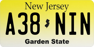 NJ license plate A38NIN