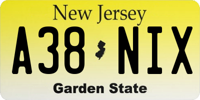 NJ license plate A38NIX