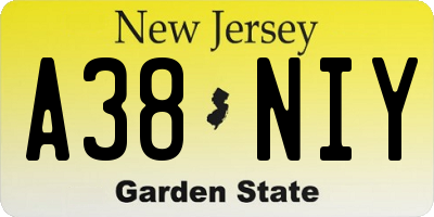 NJ license plate A38NIY