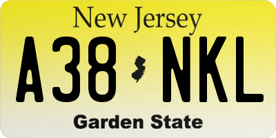 NJ license plate A38NKL