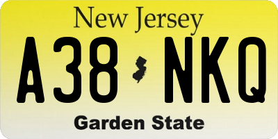 NJ license plate A38NKQ
