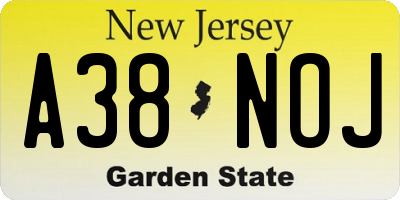 NJ license plate A38NOJ