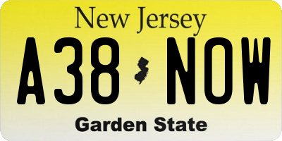 NJ license plate A38NOW