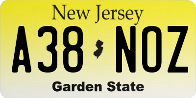 NJ license plate A38NOZ