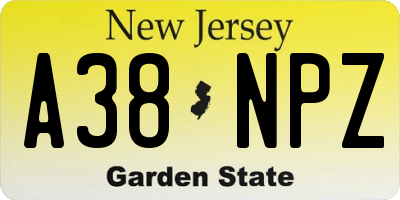 NJ license plate A38NPZ