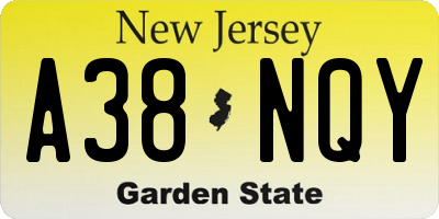 NJ license plate A38NQY