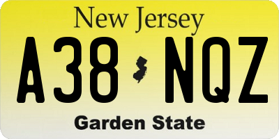 NJ license plate A38NQZ