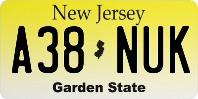 NJ license plate A38NUK