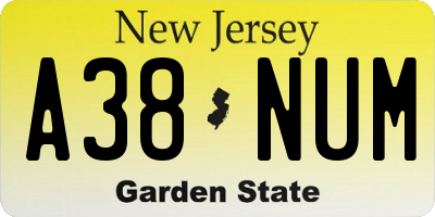 NJ license plate A38NUM