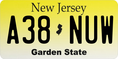 NJ license plate A38NUW