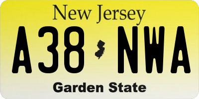 NJ license plate A38NWA