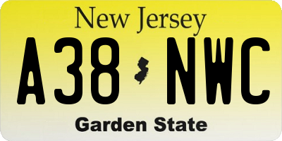 NJ license plate A38NWC