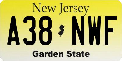 NJ license plate A38NWF