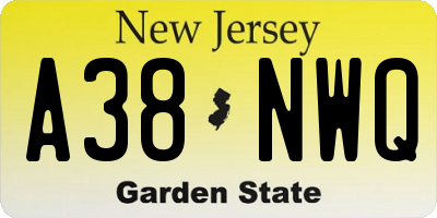 NJ license plate A38NWQ