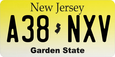 NJ license plate A38NXV