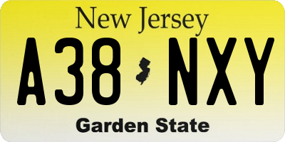 NJ license plate A38NXY