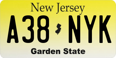 NJ license plate A38NYK