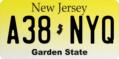 NJ license plate A38NYQ
