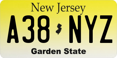 NJ license plate A38NYZ