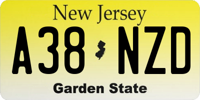 NJ license plate A38NZD