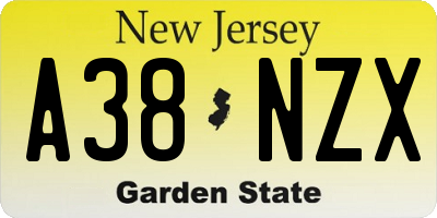 NJ license plate A38NZX