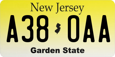 NJ license plate A38OAA