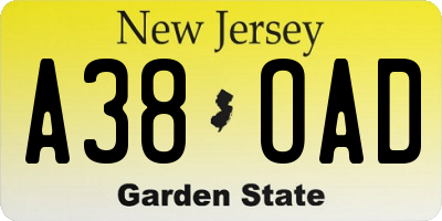 NJ license plate A38OAD